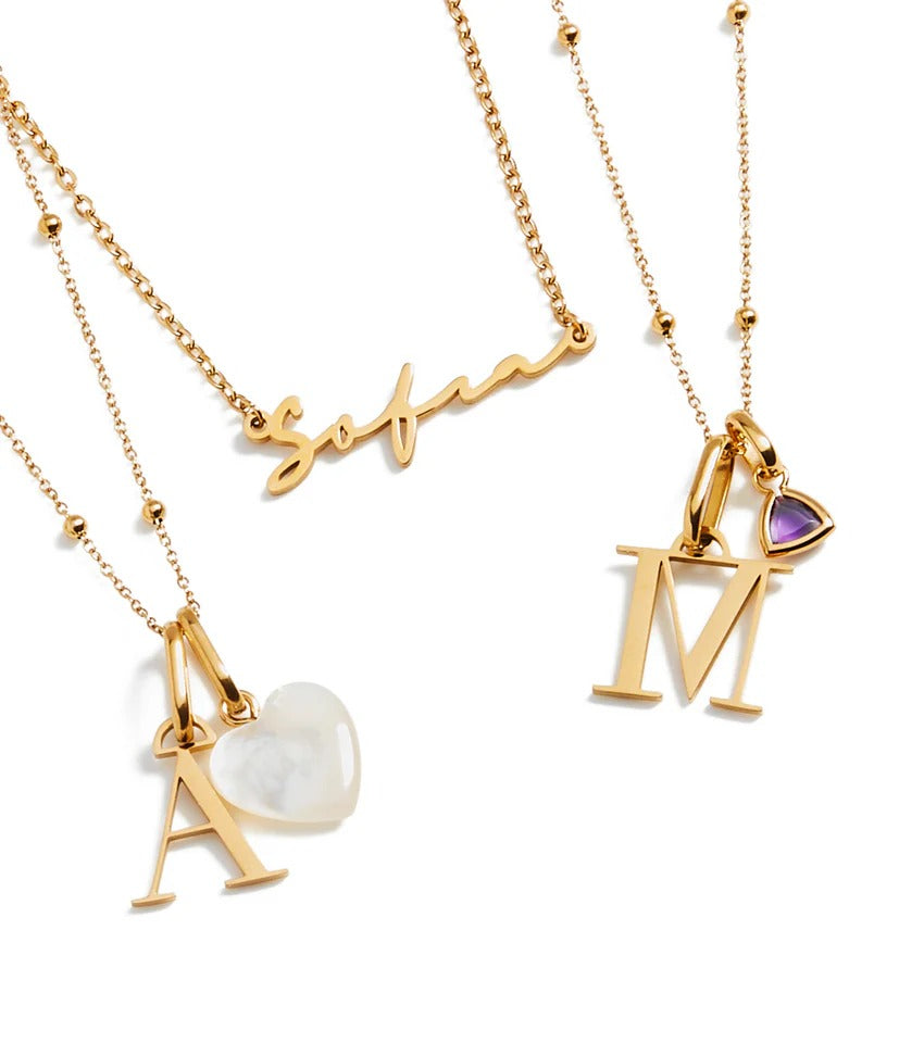 Personalised Initial & Droplet Birthstone Necklace (Gold)