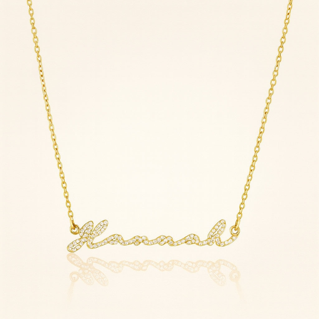 Crystal Signature Name Necklace (Gold)