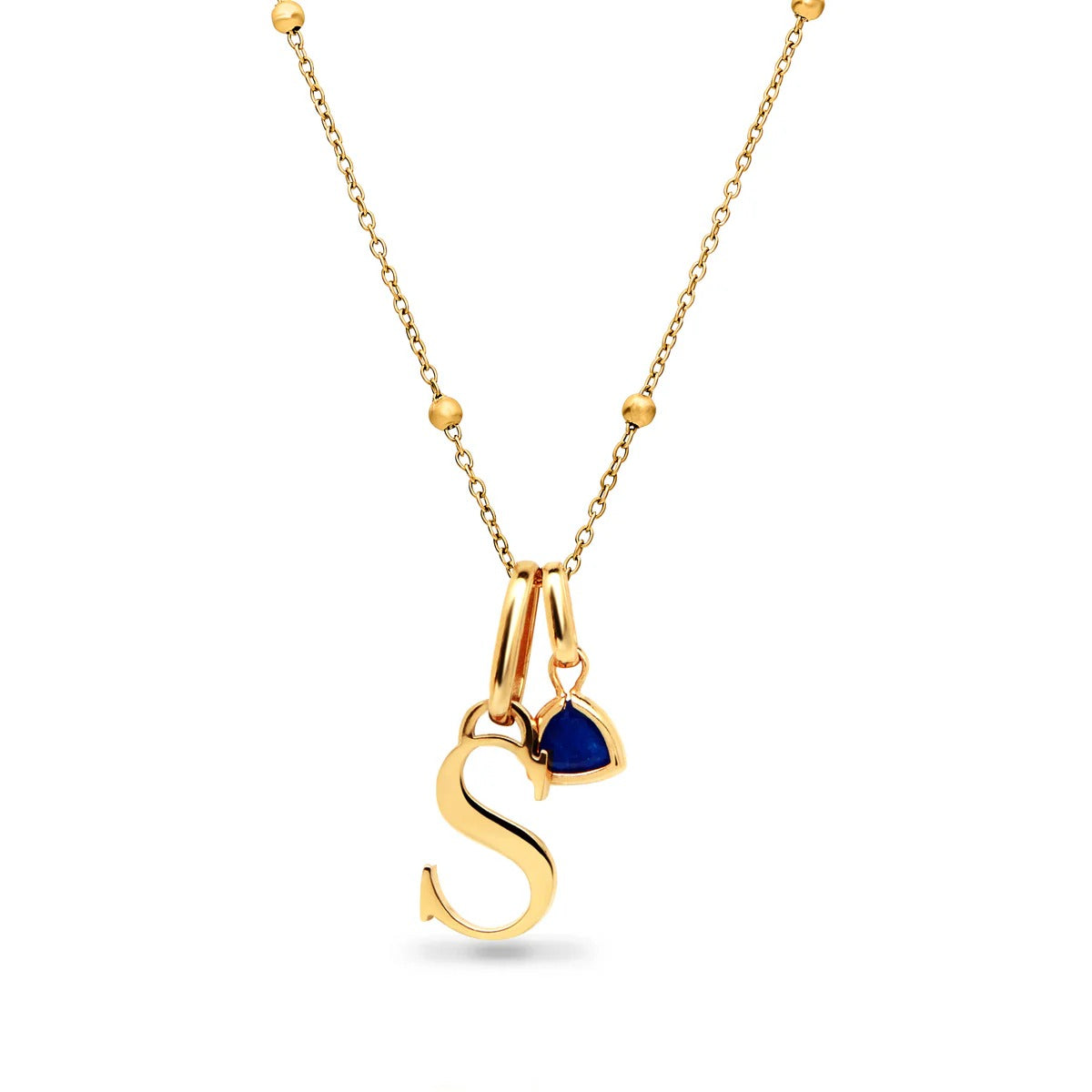 Personalised Initial & Droplet Birthstone Necklace (Gold)